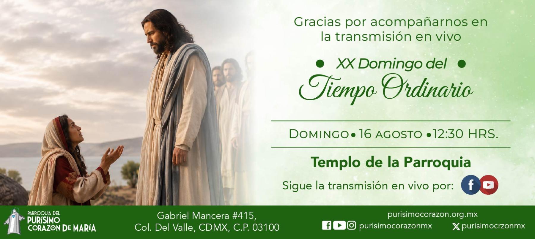 Santa Misa: XX Domingo del Tiempo Ordinario Santa Misa: XX Domingo del Tiempo Ordinario