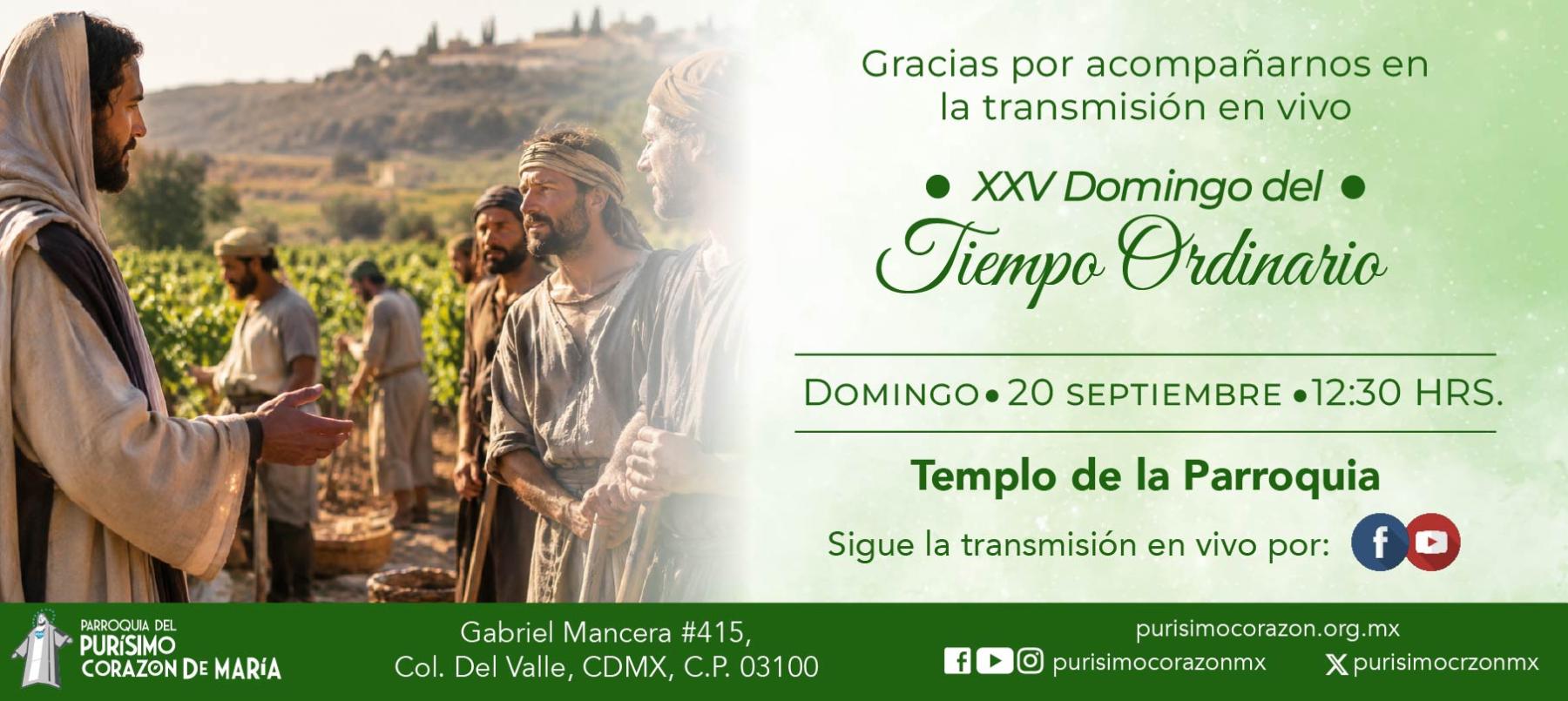 Santa Misa: XXV Domingo del Tiempo Ordinario Santa Misa: XXV Domingo del Tiempo Ordinario